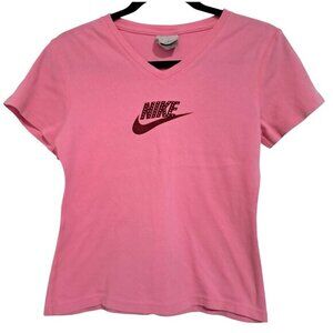 Vintage Y2K Nike Rhinestone Baby Tee Pink V-Neck Size M